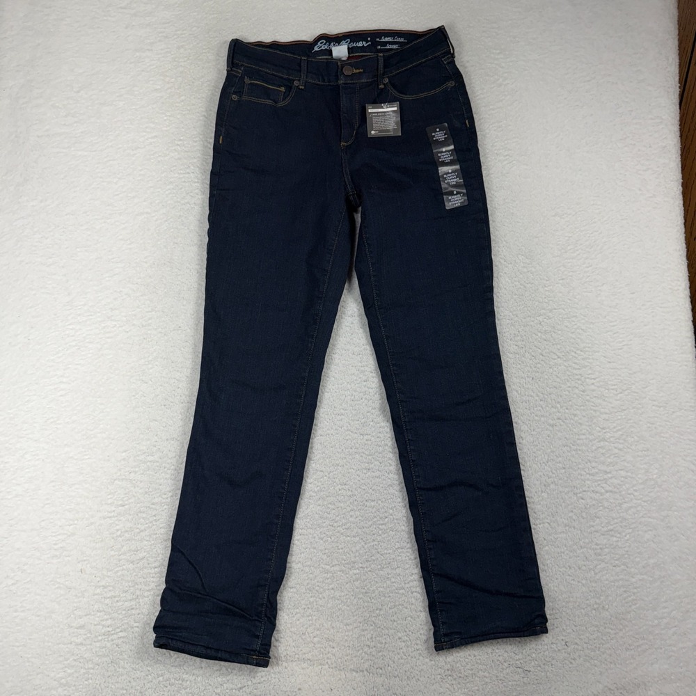 Eddie Bauer Womens 8 (30.5x29) Flannel Lined Jeans Blue Straight Stay Shape NWT